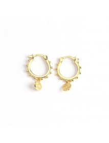 Fashion Beads Round Tag 925 Sterling Silver Hoop Earrings