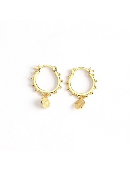 Fashion Beads Round Tag 925 Sterling Silver Hoop Earrings