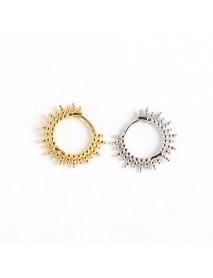Fashion Beads Sun Circle 925 Sterling Silver Huggie Hoop Earrings