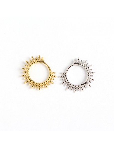 Fashion Beads Sun Circle 925 Sterling Silver Huggie Hoop Earrings