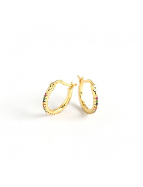 Colorful CZ Round Circle 925 Sterling Silver Hoop Earrings