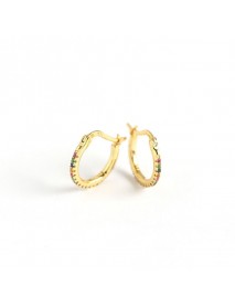 Colorful CZ Round Circle 925 Sterling Silver Hoop Earrings