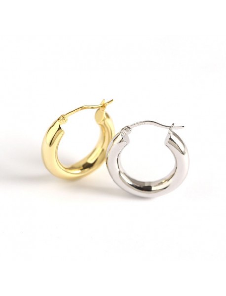 Simple Round Circle 925 Sterling Silver Huggie Hoop Earrings