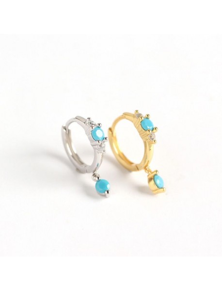 Holiday Natural Turquoise 925 Sterling Silver Hoop Earrings