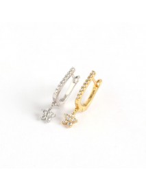 U Shape CZ Flower 925 Sterling Silver Hoop Earrings