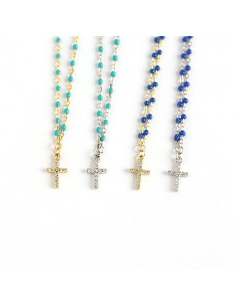 Holy CZ Cross Beads 925 Sterling Silver Necklace