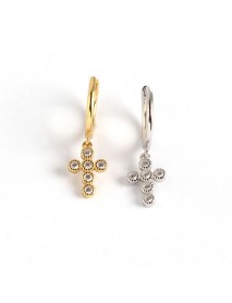 Geometry CZ Cross Tassel 925 Sterling Silver Hoop Earrings