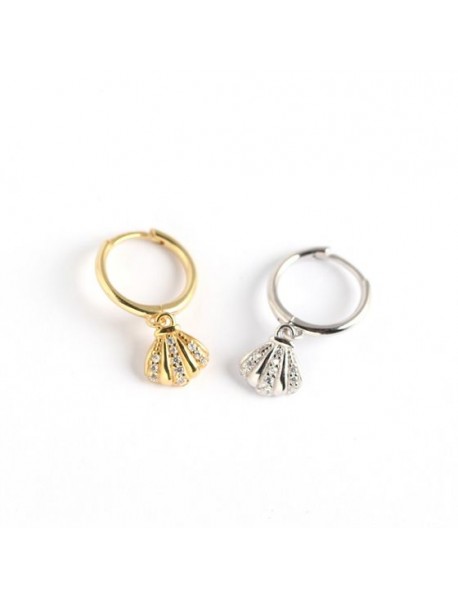 Girl CZ Shell 925 Sterling Silver Hoop Earrings