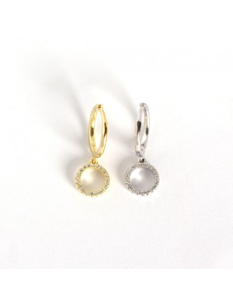 Simple CZ Circles 925 Sterling Silver Leverback Earrings