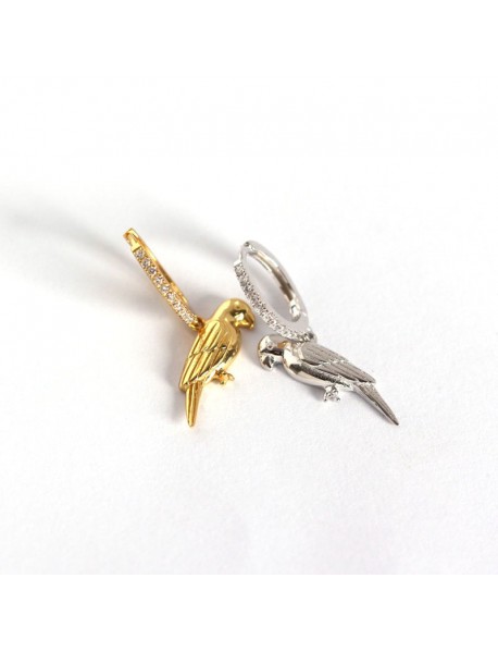 CZ Animal Parrot Bird 925 Sterling Silver Hoop Earrings