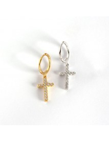 Fashion CZ Cross Holy 925 Sterling Silver Leverback Earrings