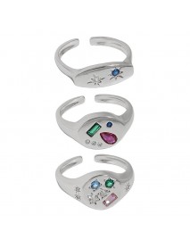 Colorful Geometry Star Oval CZ 925 Sterling Silver Adjustable Ring