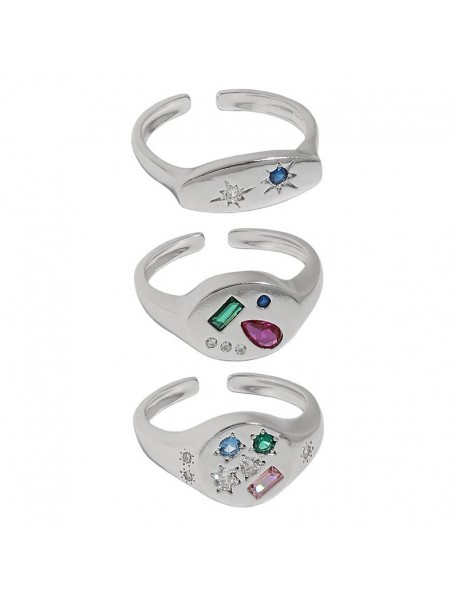 Colorful Geometry Star Oval CZ 925 Sterling Silver Adjustable Ring