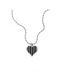 Fashion Irregular Black Epoxy Heart 925 Sterling Silver Necklace