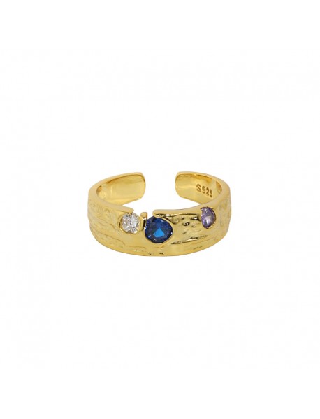 Fashion Colorful Irregular CZ 925 Sterling Silver Adjustable Ring