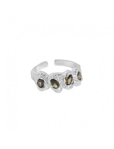 Fashion Black Irregular CZ Stone 925 Sterling Silver Adjustable Ring