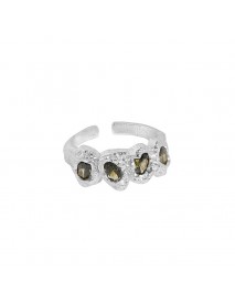 Fashion Black Irregular CZ Stone 925 Sterling Silver Adjustable Ring