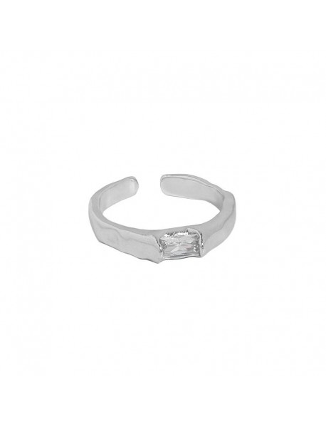 Simple Geometry CZ Rectangle 925 Sterling Silver Adjustable Ring