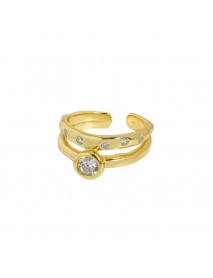 Fashion Double Layer CZ 925 Sterling Silver Adjustable Ring
