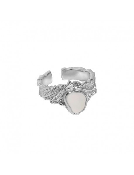 Fashion Irregular Mother of Shell 925 Sterling Silver Adjustable Ring
