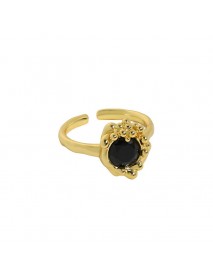 Lady Black CZ Bubble Flower 925 Sterling Silver Adjustable Ring