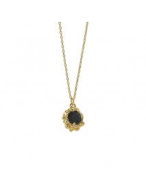 Lady Black CZ Bubble Flower 925 Sterling Silver Necklace