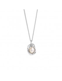 Elegant Oval Shell Genuine Cultured Pearl 925 Sterling Silver Necklace