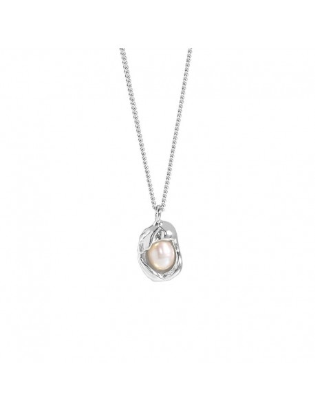 Elegant Oval Shell Genuine Cultured Pearl 925 Sterling Silver Necklace