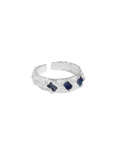 Irregular Geometry Blue CZ 925 Sterling Silver Adjustable Ring