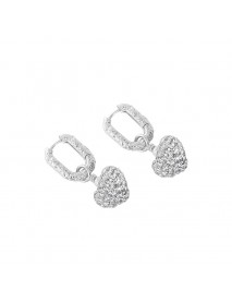 Elegant CZ Heart Geometry 925 Sterling Silver Dangling Earrings