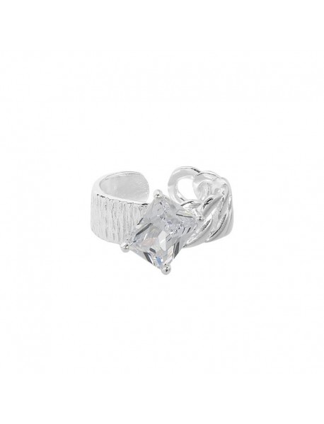 Irregular Twisted CZ Emerald 925 Sterling Silver Adjustable Ring