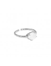 Simple Geometry Round Crystal 925 Sterling Silver Adjustable Ring