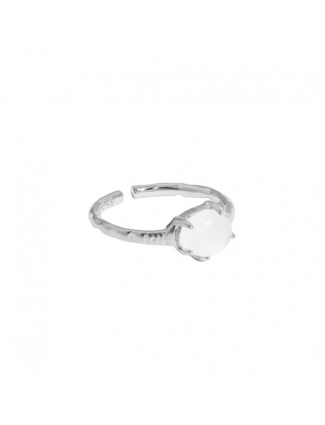 Simple Geometry Round Crystal 925 Sterling Silver Adjustable Ring