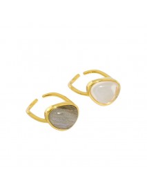 Classic Geometry Natural Moonstone Crystal 925 Sterling Silver Adjustable Ring