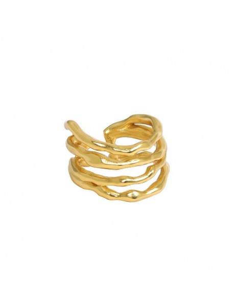 Classic Multi Layer Irregular Lines 925 Sterling Silver Adjustable Ring