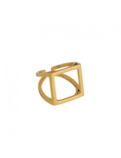Simple Hollow Square 925 Sterling Silver Adjustable Ring