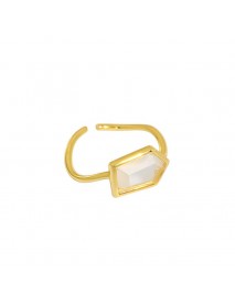 Geometry Hexagon Natural Crystal 925 Sterling Silver Adjustable Ring