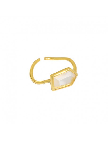 Geometry Hexagon Natural Crystal 925 Sterling Silver Adjustable Ring