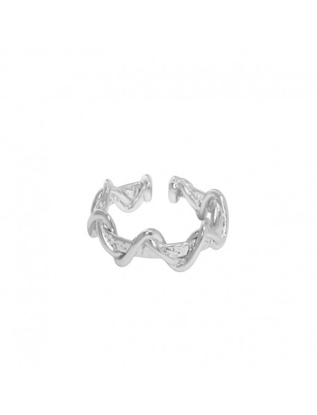 Party Double Layer Twisted Wave 925 Sterling Silver Adjustable Ring