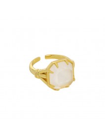 Geometry Square Natural Crystal 925 Sterling Silver Adjustable Ring