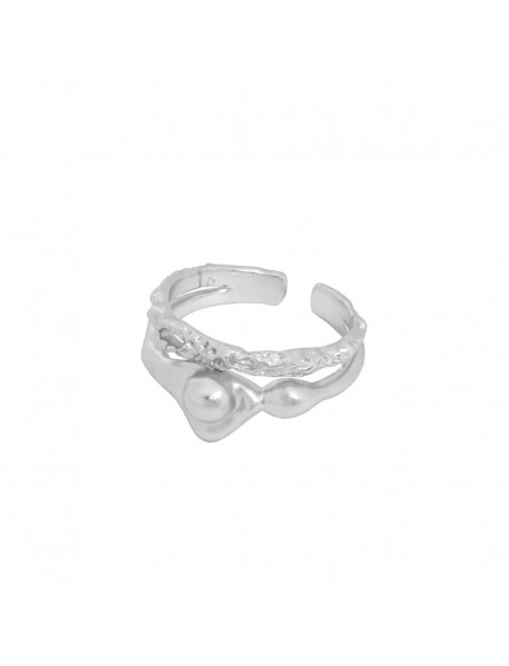 Irregular Hollow Beads 925 Sterling Silver Adjustable Ring