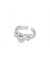 Irregular Hollow Beads 925 Sterling Silver Adjustable Ring