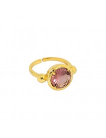 Minimalism Round Created Tourmaline 925 Sterling Silver Adjustable Ring