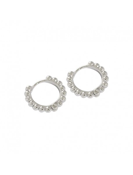 Fashion Beads Circle 925 Sterling Silver Huggie Hoop Earrings