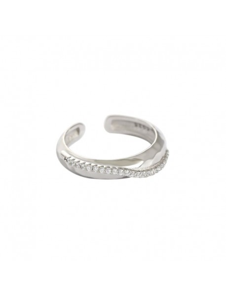Unique CZ Lines 925 Sterling Silver Adjustable Ring