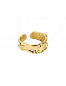 Minimalism Irregular Green CZ 925 Sterling Silver Adjustable Ring