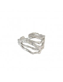 Irregular Hollow Multi Layer 925 Sterling Silver Adjustable Ring