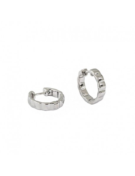 Simple Wheel Circle 925 Sterling Silver Huggie Hoop Earrings