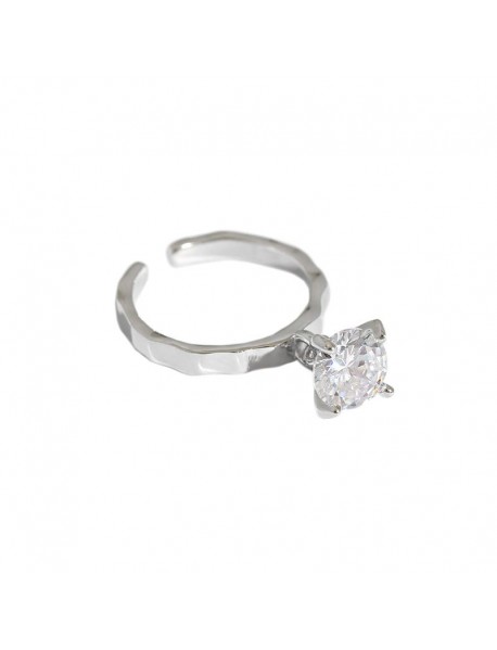 Fashion Round CZ 925 Sterling Silver Adjustable Ring