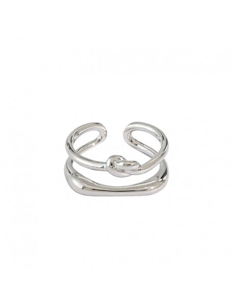 Irregular Double Layer Knot 925 Sterling Silver Adjustable Ring